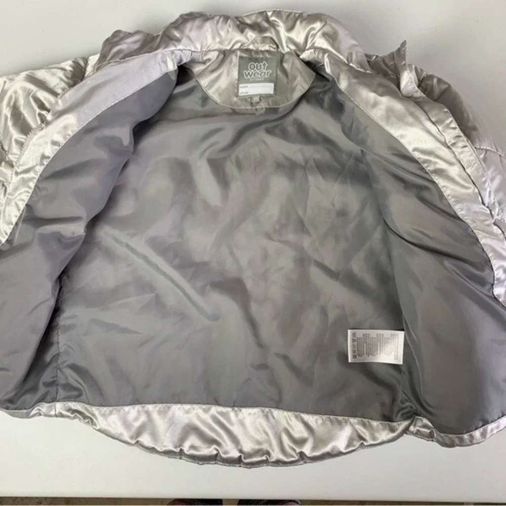 Lindex Girls Puffer Jacket 116 US 6 Gray Metallic Warm Hooded Winterwear